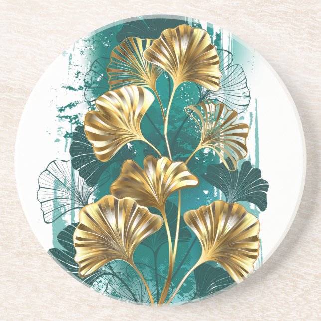 Porta-copos Ramificação com Ouro deixa Ginko Biloba (Frente)