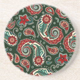Porta-copos Red and Green Paisley Sandstone Coaster