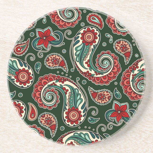 Porta-copos Red and Green Paisley Sandstone Coaster (Frente)