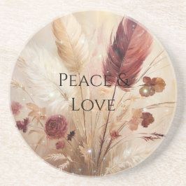 Porta-copos Red Cream Boho Feather Floral