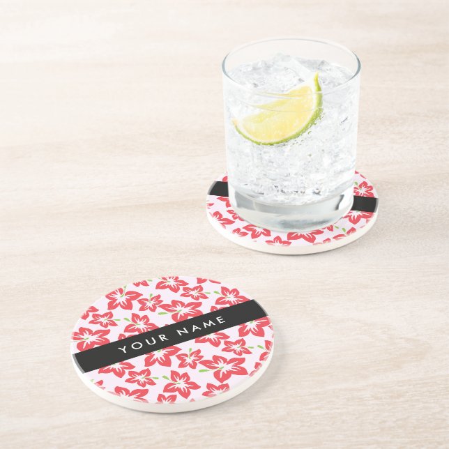 Porta-copos Red Hibiscus, Flores Vermelhas, Seu Nome (Lateral)