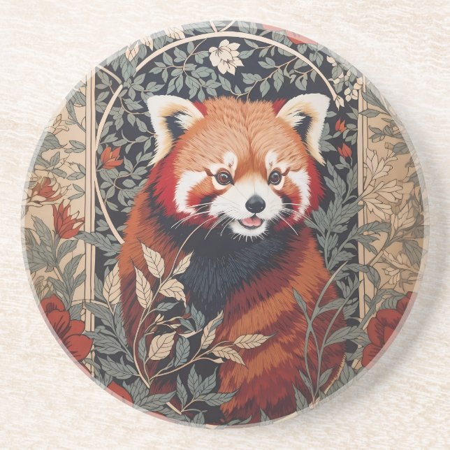 Porta-copos Red Panda Elegante William Morris Inspirou Floral (Frente)