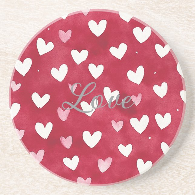 Porta-copos Red Pink White Hearts (Frente)