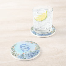 Porta copos redonda de Hydrangea azul