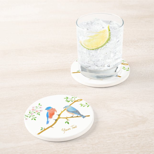 Porta copos redonda de Sandstone White Bluebird (Lateral)