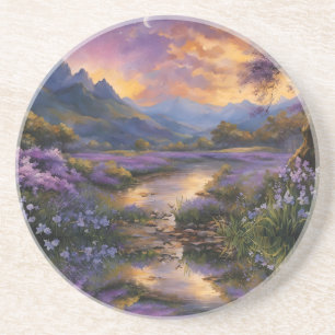 Porta-copos Reflexão Floral do Vale da Lavanda ao Amanhecer