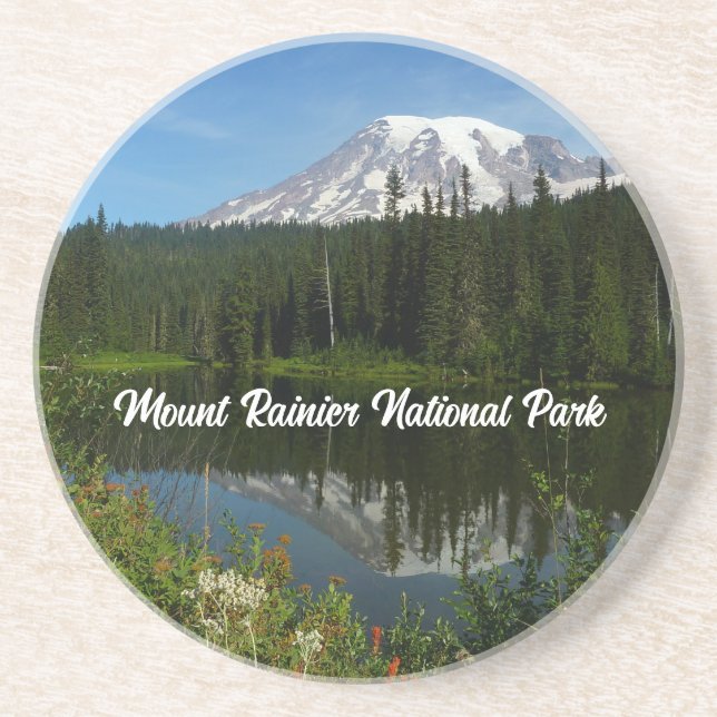 Porta-copos Reflexo do Lago Monte Rainier com Flores Silvestre (Frente)
