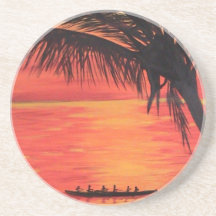 Remadores de Canoa no Pôr do Sol Laranja em Arenit