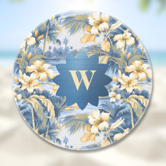 Porta-copos Retro Amarelo Azul Floral e Palmeiras Inicial
