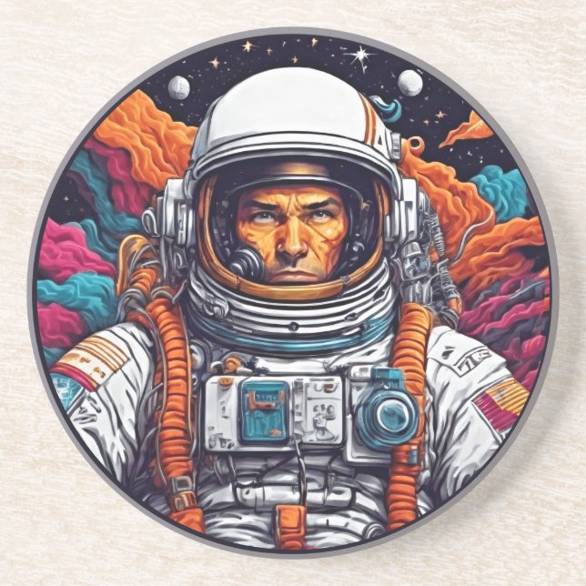 Porta-copos Retro Astronaut Nebula Sandstone Coaster (Frente)