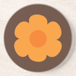 Porta-copos Retro dos anos 70 Flor Laranja e Marrom