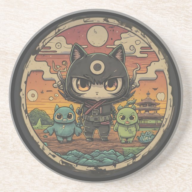 Porta-copos Retro Island Pals: Ninja Cat Crew (Frente)