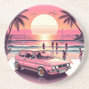 Porta-copos Retro Pink Summer Sunset Beach Vibe