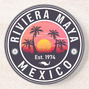 Porta-copos Riviera Maya México Retro Sunset Palm Souvenirs