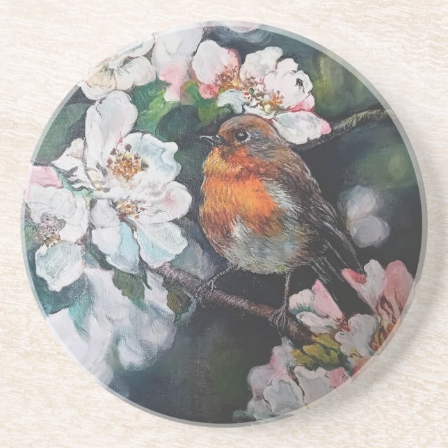 Porta-copos Robin com flor de cereja (Frente)