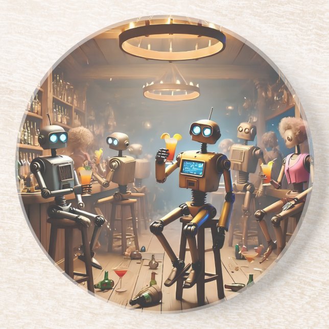 Porta-copos robots having fun in a bar (Frente)