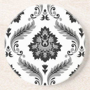 Porta-copos Rococo Damask Padrão Grande Cinza Preto Branco