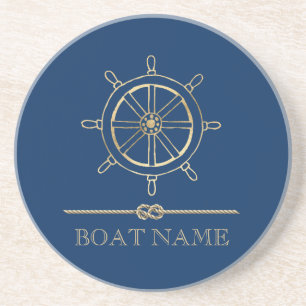 Porta-copos Roda de Leme Náutico Dourada, Azul Marinho