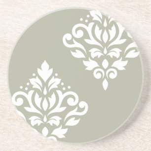 Porta-copos Rolar Damask Art I White em Verde