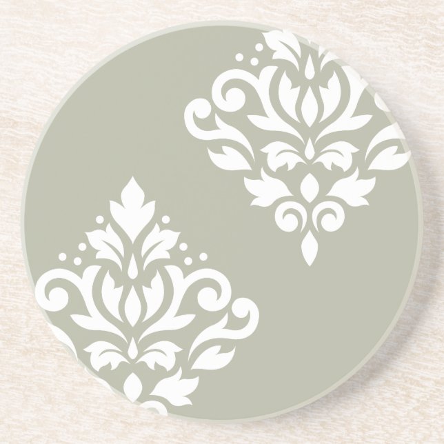 Porta-copos Rolar Damask Art I White em Verde (Frente)