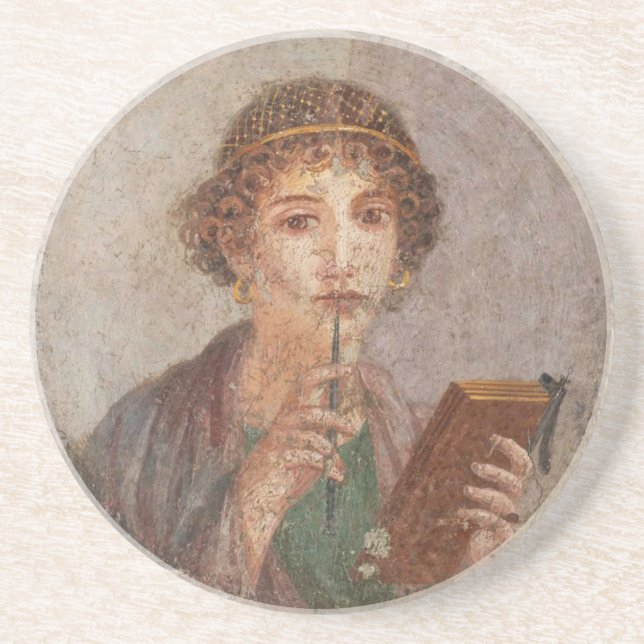 Porta-copos Roman Art Pompeii Sappho Girl com Stylus Antique (Frente)