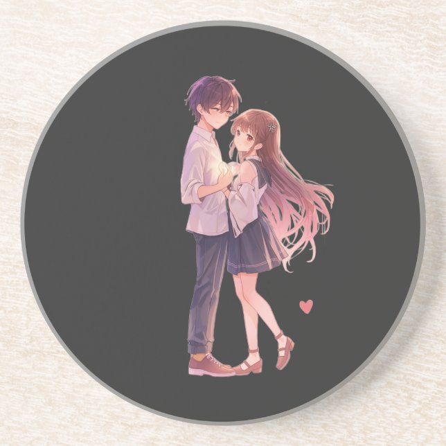 Porta-copos Romantic Anime Couple - Cute Aesthetic Lovers Art  (Frente)
