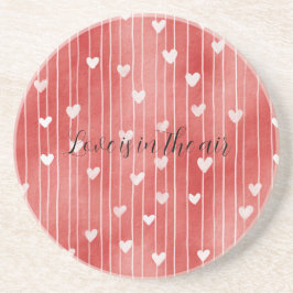 Porta-copos Romantic Red White Stripes Hearts Love