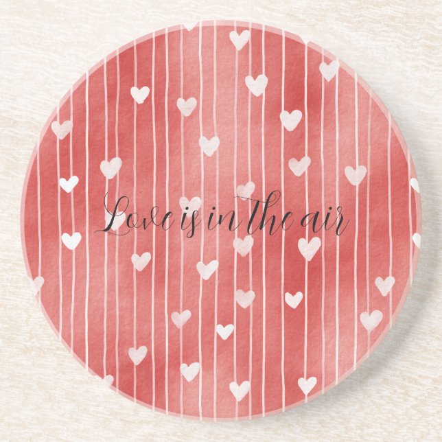 Porta-copos Romantic Red White Stripes Hearts Love (Frente)