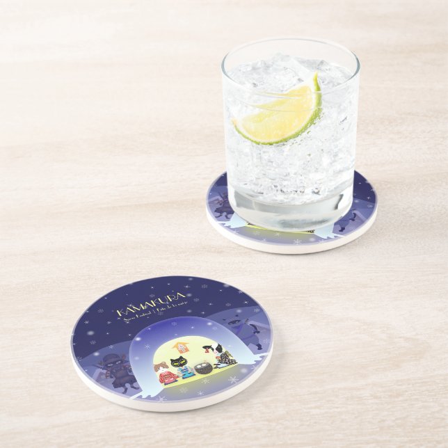 Porta-copos Ronda de Celebração de Neve de Edo-Neko (Lateral)