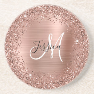 Porta-copos Rosa Dourado Luminoso e Foil Girly Glam Monograma