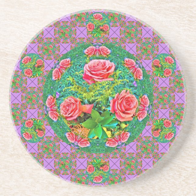 Porta-copos Rosas de Aquarela Rosa (Frente)