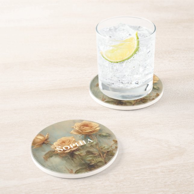 Porta-copos Rosas de pêssego romântica Floral (Lateral)