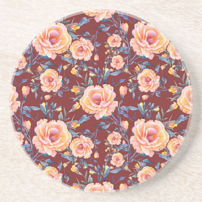 Porta-copos Rosas, sem costura, padrão de fundo vermelho (Frente)