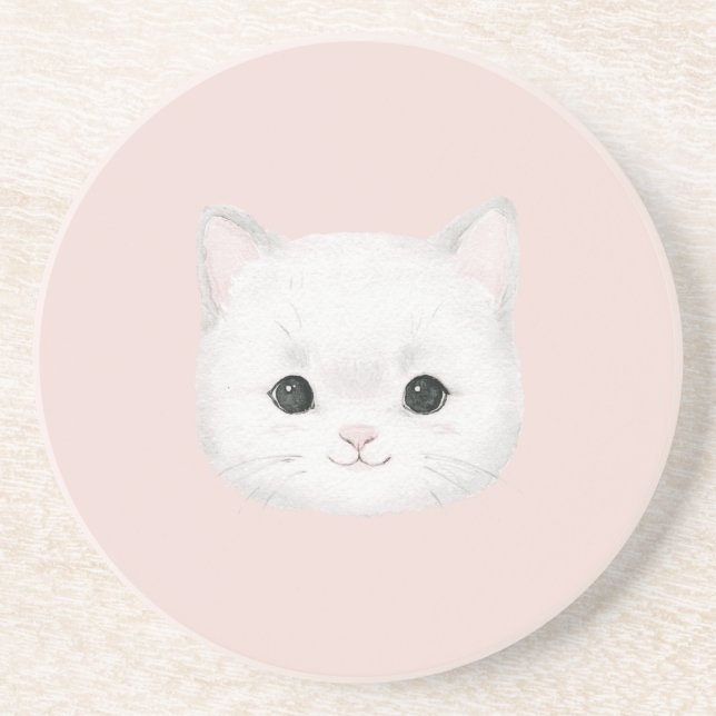 Porta-copos Rosto de Gatinho Branco Fofo Rosa (Frente)