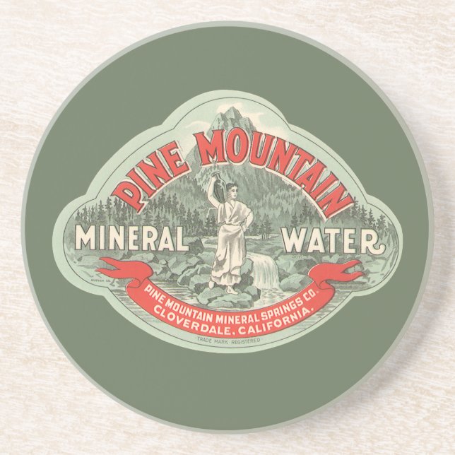 Porta-copos Rótulo de Produto Antigo, Água Mineral Pine Mounta (Frente)