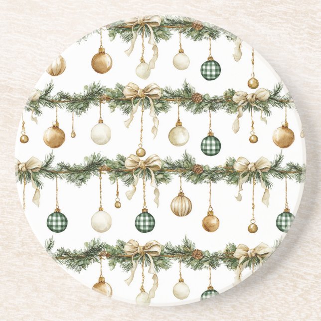 Porta-copos Rustic Brown Bows Cream Green Christmas   (Frente)
