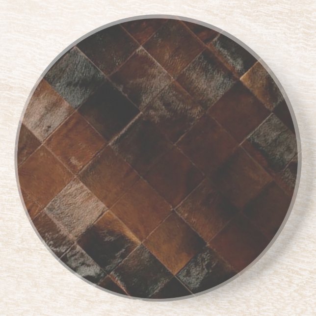 Porta-copos Rustic Brown Patchwork Cowhide (Frente)