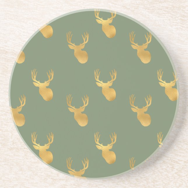 Porta-copos Rustic Olive Green Gold Deer Christmas (Frente)