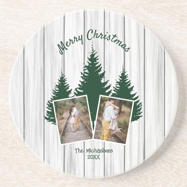 Porta-copos Rustic Woodland Christmas Photo (Frente)