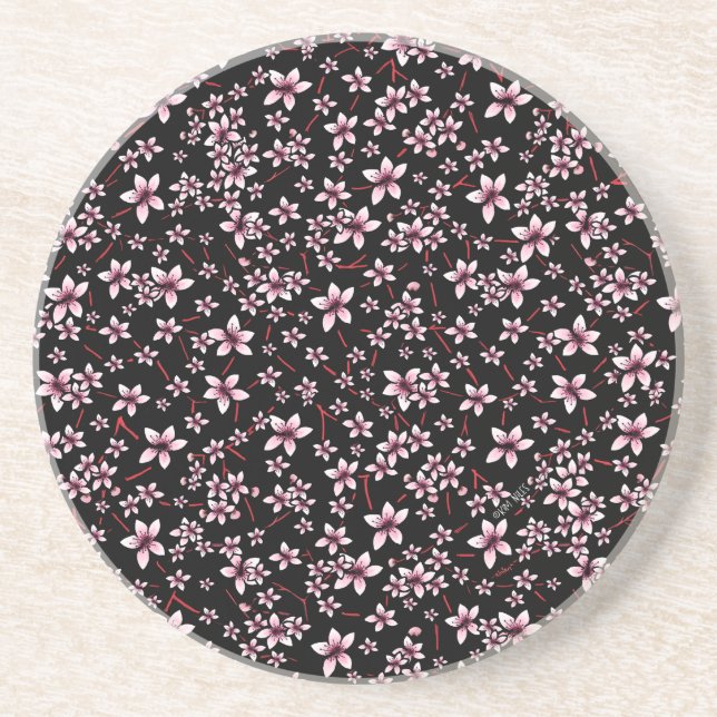 Porta-copos Sakura Rosa em Preto (Frente)