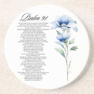 Porta-copos Salmo 91 Aquarela Azul Flor Escrituras Bíblicas