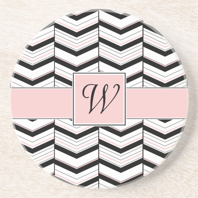 Porta copos Sandstone Chevron Preto-Branco e Blush (Frente)