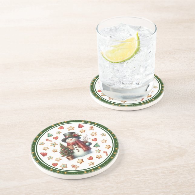 Porta-copos Sandstone Coaster Snowman and Christmas Cookies (Lateral)