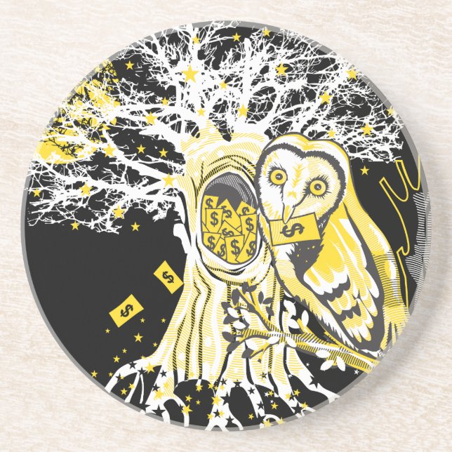 Porta-copos Sandstone Coaster – Urban Tree Owl & Wealth  (Frente)