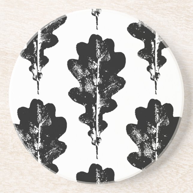 Porta-copos Sandstone de Impressão de Folha de Oak Negro e Bra (Frente)