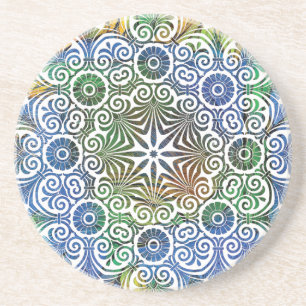 Porta copos Sandstone de Mandala Azul e Verde