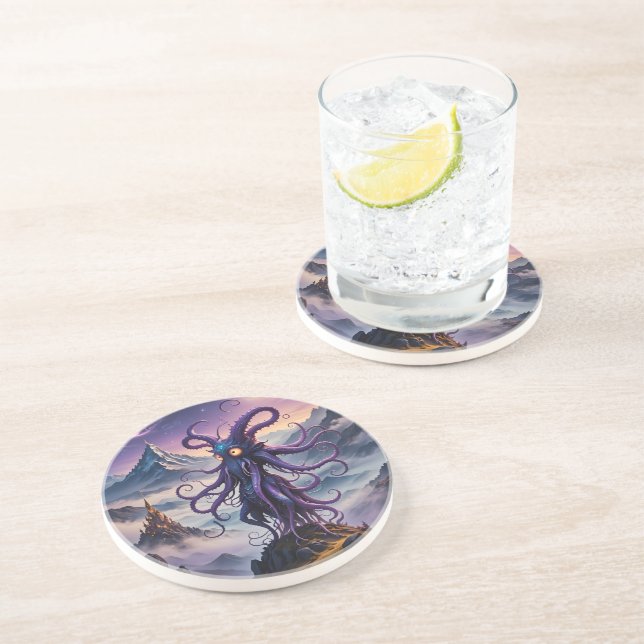 Porta copos Sandstone de Octopus no Espaço Roxo (Lateral)