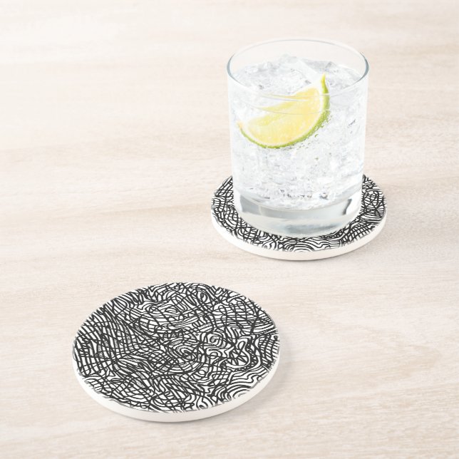 Porta-copos Sandstone de Padrão abstrato Black and White Lines (Lateral)