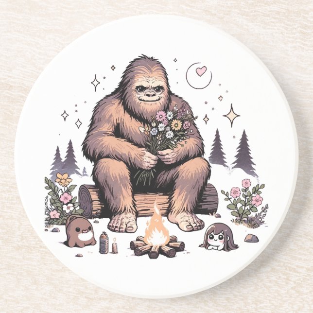 Porta-copos Sasquatch Segurando Flores (Frente)