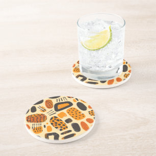 Porta-copos "Savanna Pop: Tribal Vibes em Laranja e Negro"